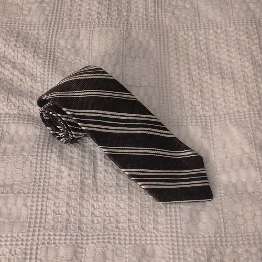 Hand Made USA Brown and White Diagonal Striped Tie